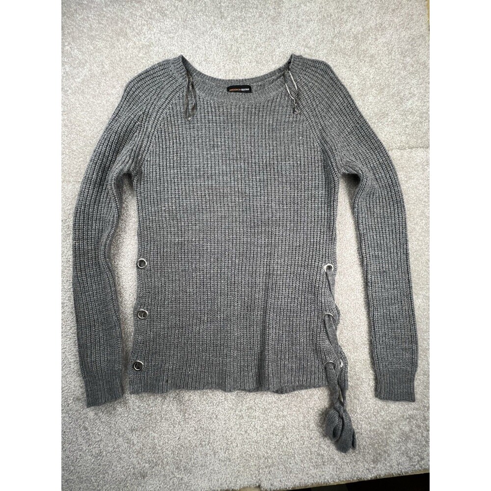 Ambiance Apparel top womens size medium‎ long sleeve knit Gray Tie
